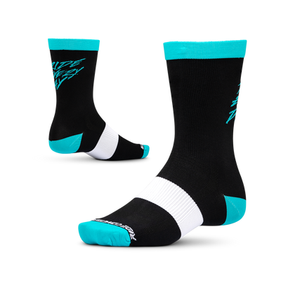 Ride Concepts Ride Every Day Youth MTB Sock - Synthetic 8" - Black and Aqua
