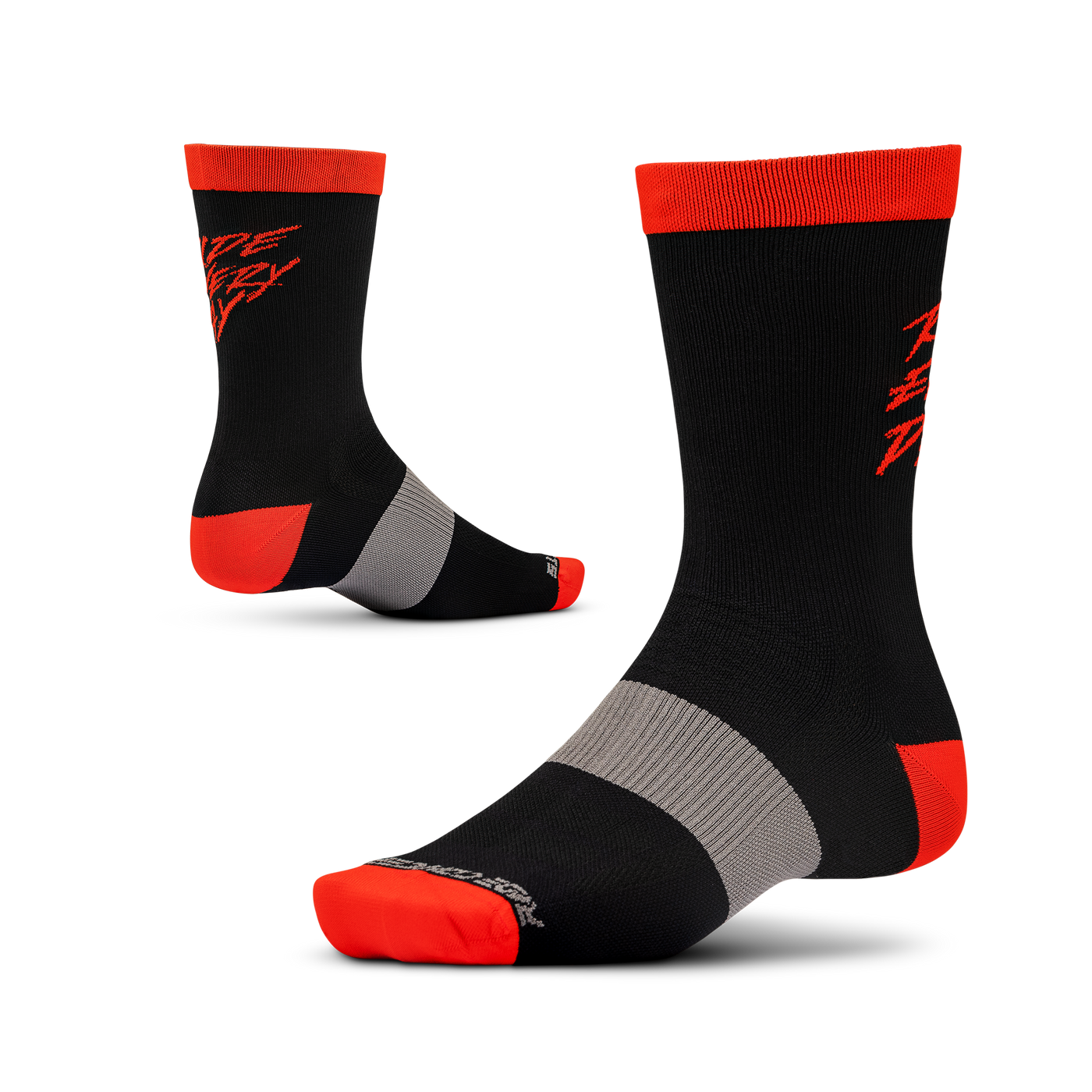 Ride Concepts Ride Every Day Youth MTB Sock - Synthetic 8" - Black and Red