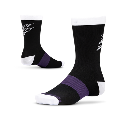 Ride Concepts Ride Every Day Youth MTB Sock - Synthetic 8" - Black and White