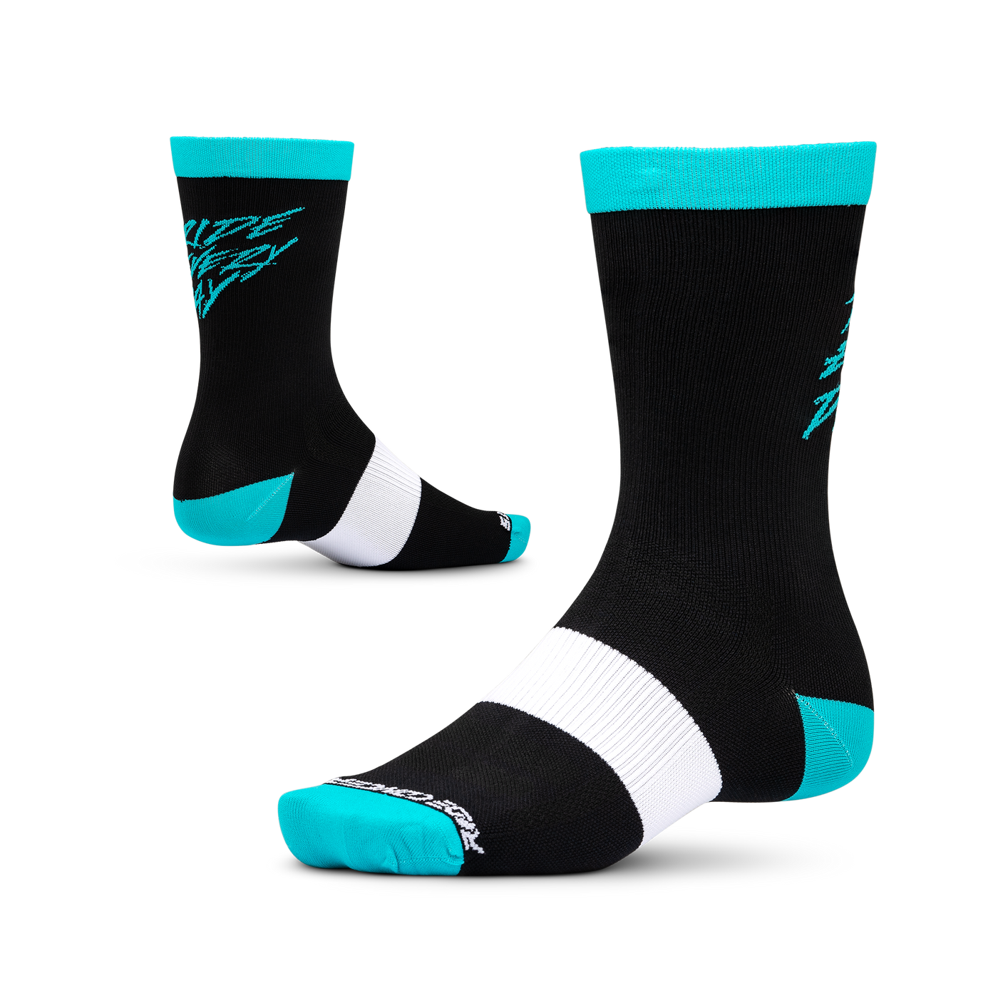Ride Concepts Ride Every Day Youth MTB Sock - Synthetic 8" - Black and Aqua